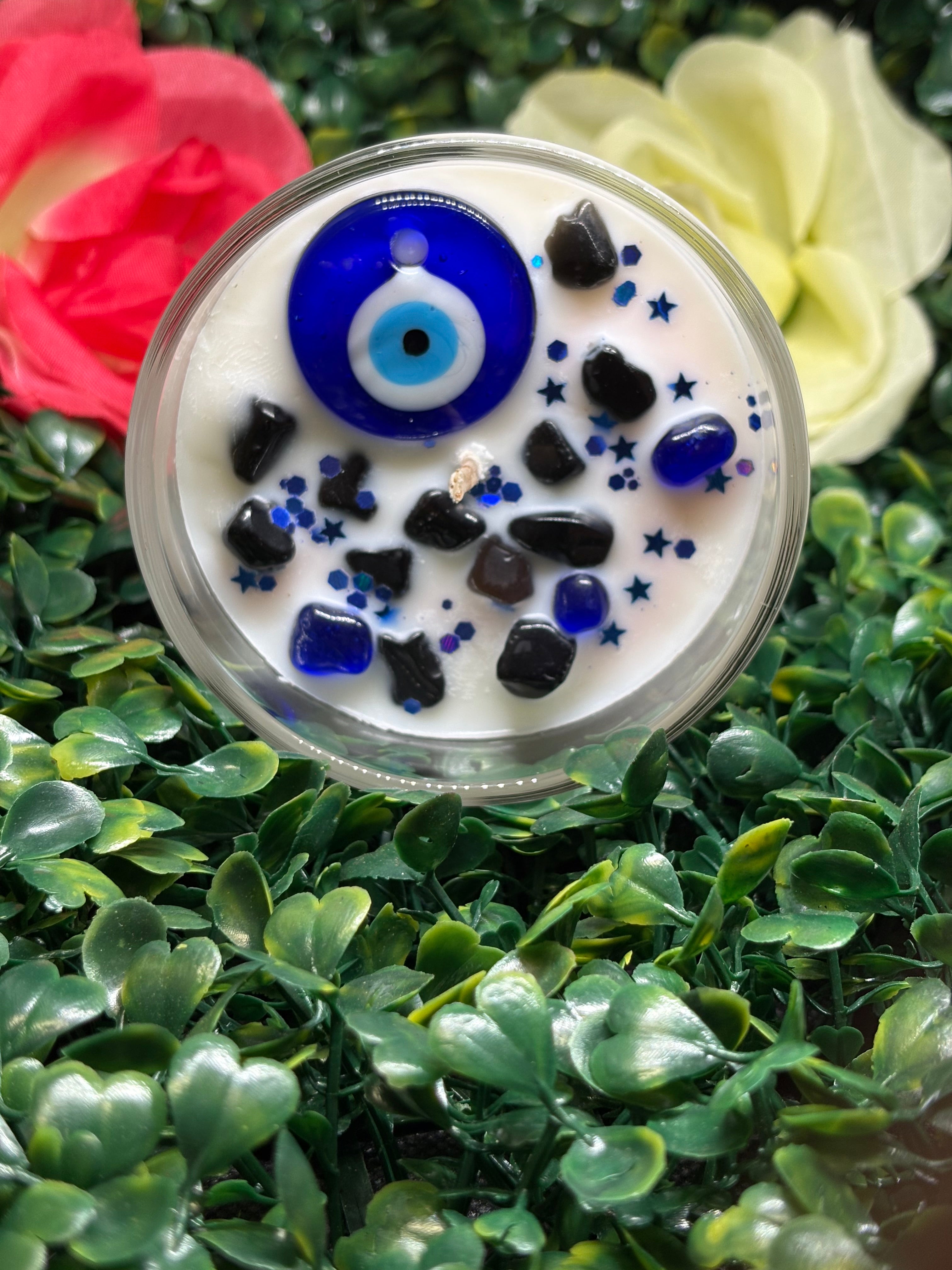 No bad vibes eucalyptus fragrance soy candle (with 🧿 pendant you can wear as a necklace, bracelet, or home decor)